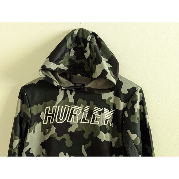 NWT Hurley H20 Dri Solar Pullover Hoodie Size 10/12 Green Camo Gray - Picture 2 of 5